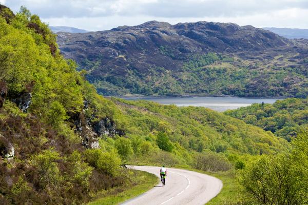VisitScotland Brilliant Moments cyclist embarks on a tour of Scotland. On Route on the A861 at Moidart © Ian Rutherford