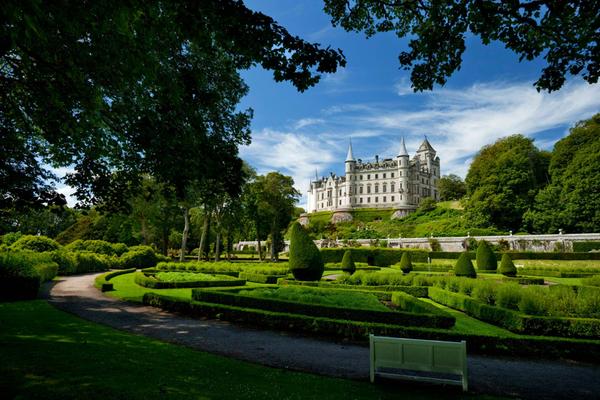 The manicured gardens and fairytale exterior of Dunrobin Castle near Golspie, Sutherland