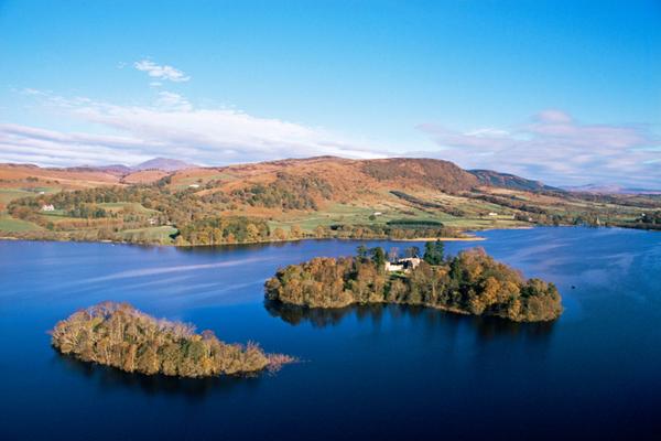 Looking down on the priory on Inchmahome island, in the Lake of Menteith