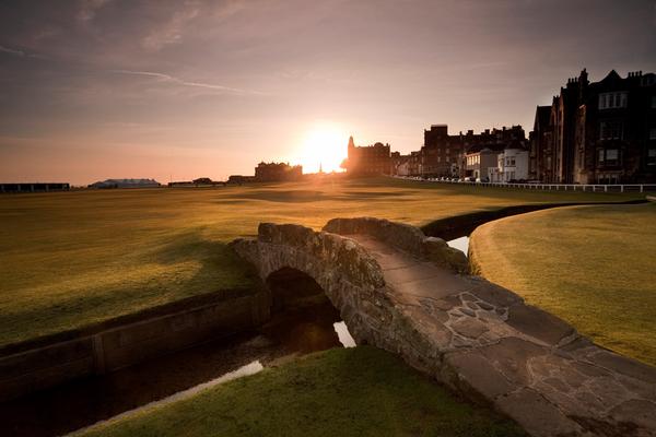 Looking out over the Swilcan Bridge on the 18th fairway of the Old Course in St Andrews